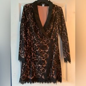 VENUS Black Lace Long Sleeve Mini Dress with Blush Lining